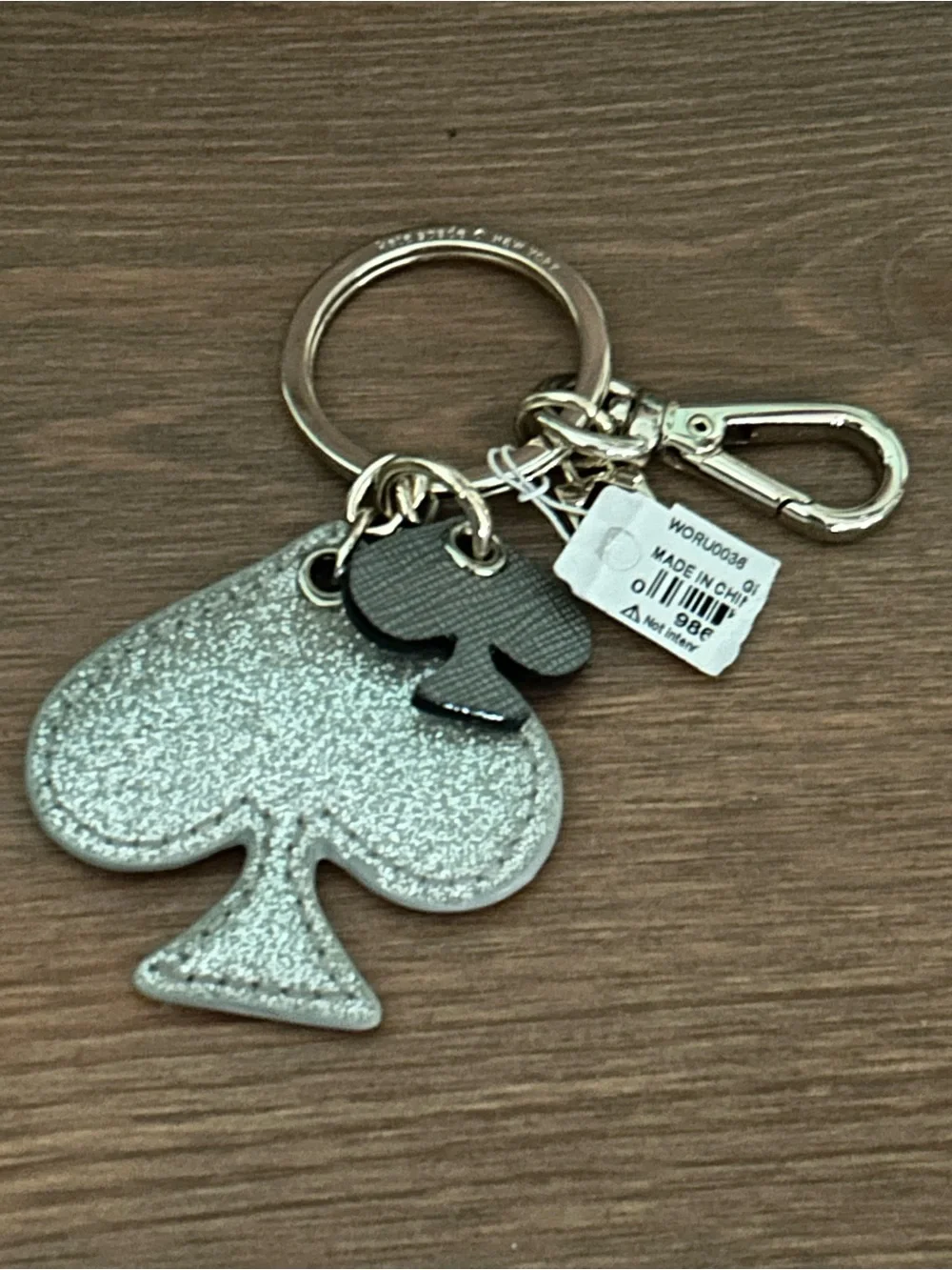 kate spade Silver Glitter Spade Keyring with Black Accent